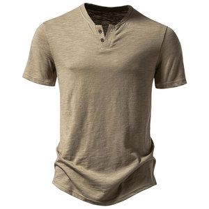 Camiseta Henley de Manga Corta para Hombre, Mezcla de Algodón, Transpirable, Ropa Casual de Verano, Logotipo Personalizado, Precio Directo de Fábrica, MOQ Bajo - Product Image 2