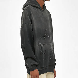 Sweat à capuche oversize en coton molletonné français pour homme, style vintage, effet vieilli, délavé à l'acide, tendance, décoloré par le soleil, pour l'hiver - Product Image 4