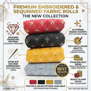Tela Brocada Étnica con Lentejuelas Cruzadas y Bordados, Material para Vestidos 100% Algodón Resistente a la Abrasión para Venta al Por Mayor OEM - Product Image 6