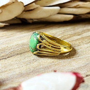 Fashionable Bohemia Green Turquoise Natural Stone <b>Rings</b> Women 18K Gold Plated Daily Wear Ethnic <b>Statement</b> Band Wholesale/OEM/ODM - Product Image 4
