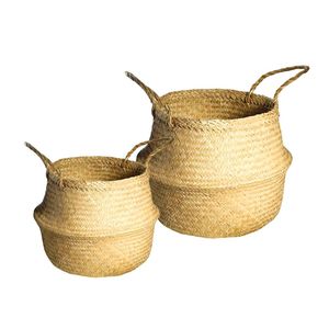 Paniers décoratifs faits à la main en jonc de mer pour couvrir les pots de plantes et la décoration, organisateur de rangement pliable en jonc de mer tressé pour la maison - Product Image 1