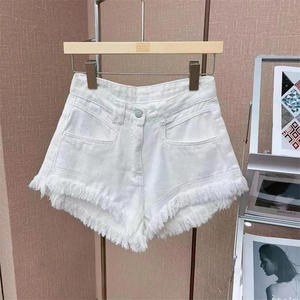 Nouveauté été : Short en jean décontracté pour femme, taille haute, à bords effilochés et franges - Product Image 3