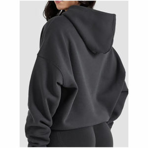 Sudadera con capucha negra cálida de moda para mujer, con hombros caídos, bordada y con estampado personalizado, 100% algodón polar, talla grande, informal, para invierno, al por mayor - Product Image 2