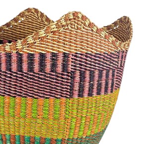Durable Handcrafted Seagrass Laundry Basket with Scalloped Rim Multi Color Stripe Accent Multi Functional <b>Container</b> Bin - Product Image 4