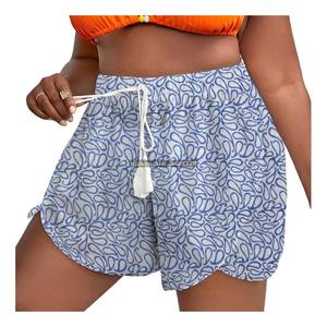 Shorts d'été pour femme en coton imprimé au bloc, avec cordon de serrage et taille à nouer, style loungewear - Product Image 2