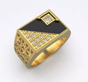 Luxury 925 Sterling Silver <b>Gold</b> Plated Black Enamel CZ Signet <b>Ring</b> Premium Wide Band Men Women Jewelry - Product Image 2