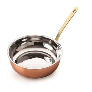 Poêle à frire en cuivre artisanal Sahika indien martelé à la main, revêtement antiadhésif, base épaisse, poignée en cuivre, compatible gaz et induction - Product Image 6