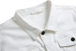 Men's <b>White</b> Denim Jacket Casual Turn-down Collar Regular Sleeve Solid Color Button Closure Spring Style Slim Fit - Product Image 5