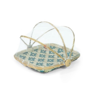Plateau de couverture alimentaire empilable en bambou tressé écologique, résistant à l'humidité, avec couvercle anti-poussière en maille de bambou, forme carrée, pour rangement de cuisine - Product Image 1