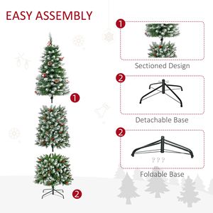 7.5 ft Pre-Lit Snow-Dipped Artificial Christmas <b>Tree</b> with 350 <b>LED</b> Lights Realistic Branches Pine Cones Red Berries 1075 - Product Image 3