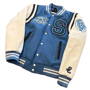 <b>Men's</b> High Street Customized Color Logo Embroidery Patchwork Windproof Long Sleeve Wool Varsity <b>Jacket</b> Winter Sportswear - Product Image 1