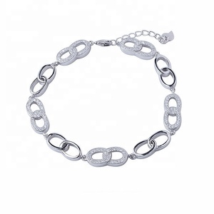 Pulsera de Plata de Ley 925 con Diamantes Personalizados de Moda Italiana, Pulsera con Dijes Minimalistas Ajustables con Piedras de Circonia Cúbica para Mujer - Product Image 1