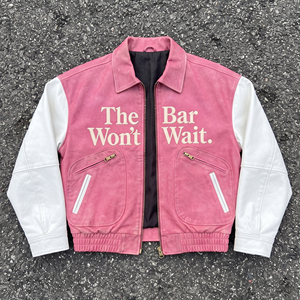 Blouson en cuir PU à col rabattu avec broderie lettre sur le devant, style décontracté, manteau en cuir à manches longues, blouson de motard en cuir pour l'hiver - Product Image 1