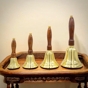 <b>Brass</b> Hand <b>Bells</b> With Wooden Handles Round Decorative <b>Bell</b> Set Gold Plated Polished Music Theme Art Collectible - Product Image 1
