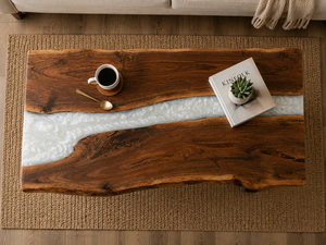 Modern White Epoxy Resin Dining <b>Table</b> Rectangle <b>Live</b> <b>Edge</b> Eco-Friendly Tabletop Indoor Luxury Home Furniture - Product Image 2