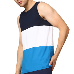 เสื้อกล้ามถักไหมพรมผู้ชาย Five B Hot Men's แบบคอโอเวอร์ไซส์ แขนกุด สีสันตัดกัน สวมใส่สบาย ระบายอากาศได้ดี เหมาะสำหรับเล่นกีฬา สีฟ้า ขาว กรมท่า - Product Image 3