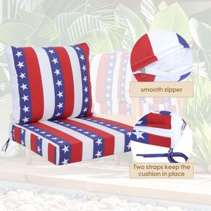24x24 pollici impermeabile resistente allo sbiadimento da esterno Set di cuscini per sedile profondo cinghie regolabili rimovibili con fodere bandiera-cuscini da Patio - Product Image 3