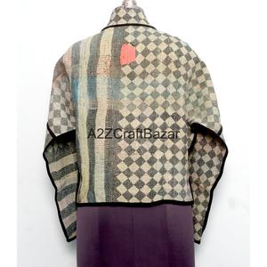 Chaqueta Reversible Acolchada Hecha a Mano para Mujer, 100% Algodón, con Estampado Floral, Cuello en V, Cierre con Cinturón, Estilo Formal para Otoño/Invierno - Product Image 6