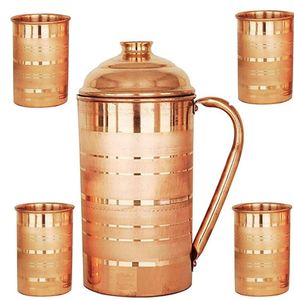 Copper jug set for premium family gathering moments <b>water</b> serving metal set with <b>glasses</b> durable reusable kitchen dining drinkwa - Product Image 1