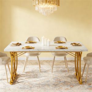 Tavolo da Pranzo Rettangolare in Stile Moderno con Piano in Marmo Artificiale Raffinato per Soggiorno e Cucina - Product Image 3