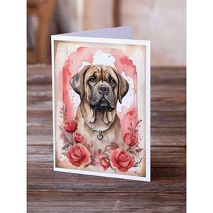Mastiff Valentine Roses A7 Tamaño 5x7 Tarjetas de notas en blanco Paquete caprichoso de 8 con sobres para saludos y notas - Product Image 2