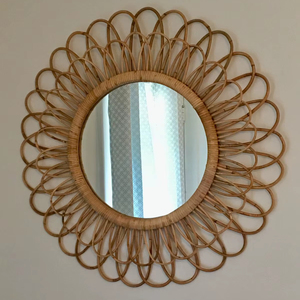 <b>Large</b> rattan wall mirror natural finish ideal for luxury rustic homes farmhouse interiors and coastal inspired living - Product Image 1