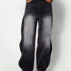 Custom Men's Mid Straight Baggy Jeans High Quality Distressed Wash Lightweight Denim Streetwear Casual All Autumn <b>Winter</b> Summer - Product Image 1
