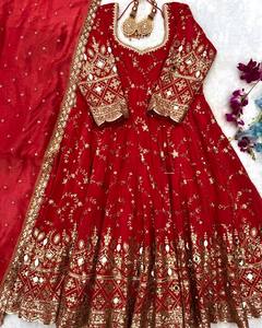 New Designer Women Solid Heavy Chinon Silk Gown Dupatta with Embroidery 5mm Sequencing Sleeve Mirror Work Party Daily Wear - Product Image 3