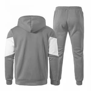 Ensemble de survêtement pour homme blanc et gris, veste coupe-vent à capuche à manches longues et pantalon de jogging, tenue de sport décontractée - Product Image 2