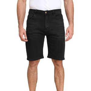 Pantalones Cortos de Mezclilla Negros para Hombre, de Moda, Pierna Recta, Cintura Media, Casuales de Verano, de Algodón, Teñido Liso, Lavado Oscuro, Estilo Tejido, ODM OEM - Product Image 1