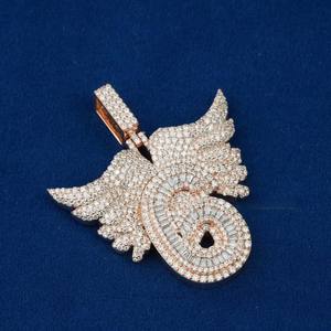 Collier pour homme style Hip Hop, pendentif numéro 6 en forme d'aile, serti de moissanite VVS taille brillant rond, en argent 925, certifié IGI - Product Image 1