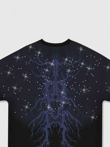 Camiseta gráfica Gothic Root con estrella de diamantes de imitación, oversize, de algodón negro grueso, estilo hip hop streetwear, manga corta, para hombre. - Product Image 4