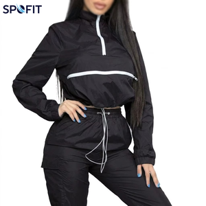 SPOFIT Women's Blue Sporty Tracksuit Full Sleeve Half-<b>Zip</b> Drawstring Pants Quick Dry Lightweight Spring Wear - Product Image 2