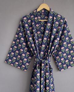 Kimono floral estampado para mujer, manga tres cuartos, corte holgado, con cinturón, vestido maxi informal de algodón tejido para mujer - Product Image 3
