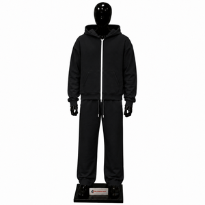 Conjunto de chándal negro para hombre, sudadera con capucha de cremallera completa y pantalones jogger, personalizado al por mayor, ropa casual urbana, ropa deportiva de forro polar, conjunto de dos piezas. - Product Image 1