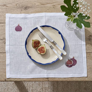 Custom Embroidered Fig Napkin Sets Place Mats White Linen Hemstitch Washable Mats for Weddings Home Events Banquet Use - Product Image 2