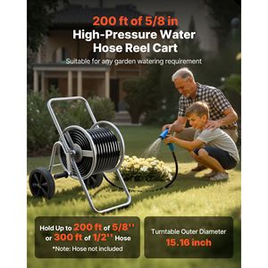 Carrello Avvolgitubo ad Alta Pressione 200/300 ft, Avvolgitubo da Giardino a Due Ruote Resistente con Rete, Lunghezza 50ft con Maniglia - Product Image 2