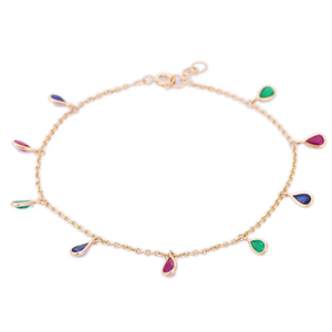 18K <b>Ruby</b> Sapphire Emerald Pear Drop Charm <b>Bracelet</b>-Wedding & Party Gift - Product Image 1