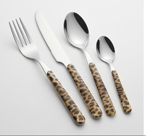 Ensemble de couverts modernes en acier inoxydable avec poignées à imprimé léopard, compatibles lave-vaisselle, pour utilisation sur table de mariage - Product Image 1