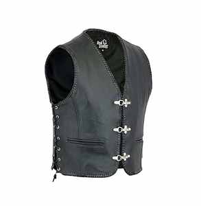 Gilet de motard en cuir noir pour homme, sans manches, du S au 3XL - Product Image 1