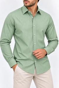 Chemise habillée rayée à manches longues pour homme, col rabattu, 100 % coton popeline, infroissable, style décontracté chic, idéale pour le printemps - Product Image 3