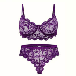 Ensemble de lingerie en dentelle pour femmes, lingerie florale, vêtements de nuit, vêtements de détente élégants, vêtements intimes doux et confortables - Product Image 1