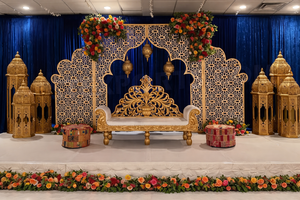 Muslim Wedding Decor Mehraab <b>Backdrop</b> Panels Luxury Gold <b>Frame</b> Wedding Stage Decor Buy Designer Reception Stage Ideas for Usa - Product Image 3
