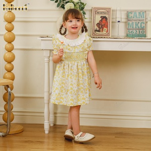 Vestido Informal de Algodón 100% con Estampado Floral Amarillo, Transpirable y Ecológico, para Bebés y Niños, Bordado Floral, OEM ODM, Conjuntos con Patrón 3D - Product Image 2