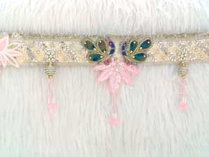 Handmade Jaipur Peacock Toran <b>Door</b> Hanging Pink Lotus Pearl Bead Tassels <b>Mirror</b> Work Diwali Decorative Indian Home Entrance - Product Image 2