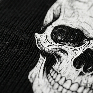 Black Knitted Unisex <b>Beanie</b> with White <b>Skull</b> Print 3D Embroidery Hand Embroidery Adjustable Lightweight Winter Hat Daily Wear - Product Image 5