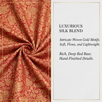 Kaftan de créateur en mélange de soie rouge à imprimé floral et feuille d'or, robe portefeuille à col en V, vêtement de nuit de luxe, longueur genou, fait main de haute qualité