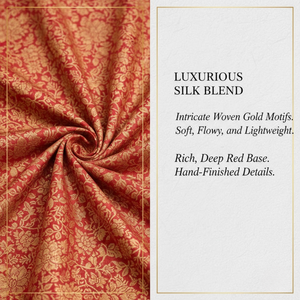 Caftán de Diseño en Mezcla de Seda Roja con Estampado de Lámina Dorada, Cuello en V, Vestido Envolvente, Ropa de Dormir de Lujo, Obra Maestra Hecha a Mano de Alta Calidad - Product Image 6