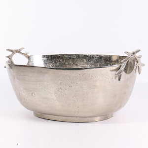 Antique <b>Champagne</b> Wine Cooler With Antler Handle Aluminum Distressed Silver Finish Luxury Party Beverage Tub For Wedding & Party - Product Image 2
