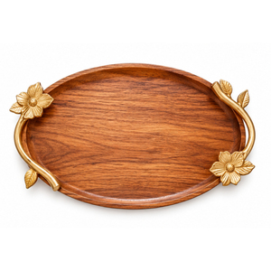 Bandeja de Servir de Madera de Mango de Lujo Hecha a Mano con Asas de Latón con Forma de Hoja de Ginkgo, Centro de Mesa Decorativo Rectangular - Product Image 3
